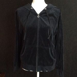 NY and Co velour black zip up hoodie. XL, used
